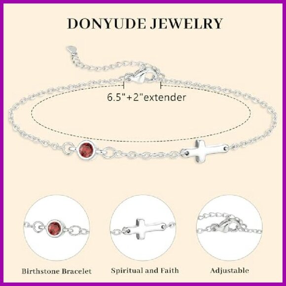 Adjustable Cross Birthstone Bracelet 14k Gold Plated Stainless Steel Link Chain - Picture 7 of 8